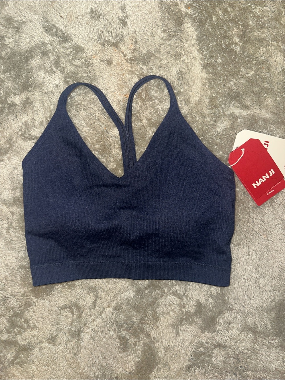 Navy Seamless V-Neck Strappy Sports Bra